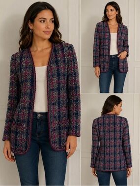 Koret Navy & Pink Plaid Open-Front Jacket. Size M